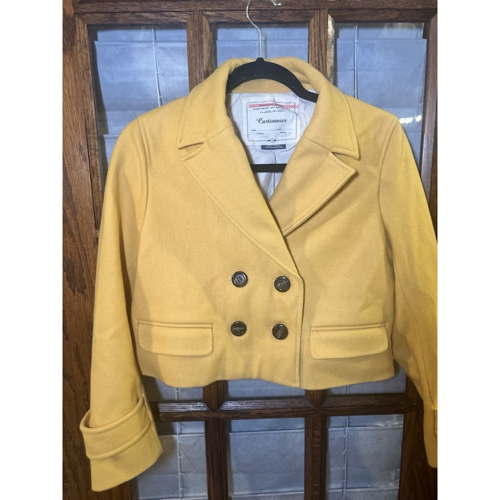 Cartonnier for Anthropologie Women's Yellow Wool Blend Double Breasted Blazer - Picture 3 of 6